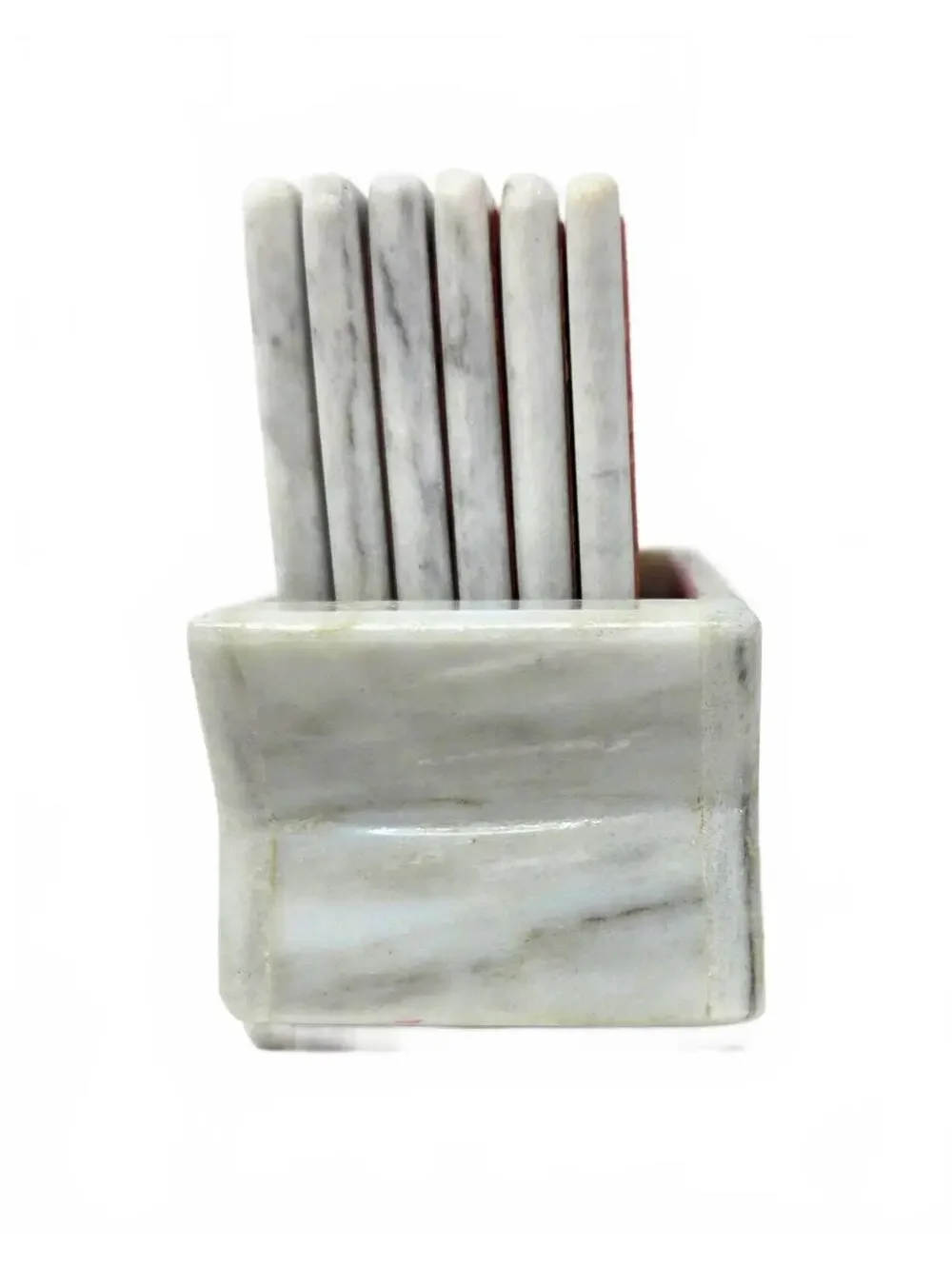 Vintage Marble Coaster Set with Holder White Gray Stone Drink Coasters Set of 6